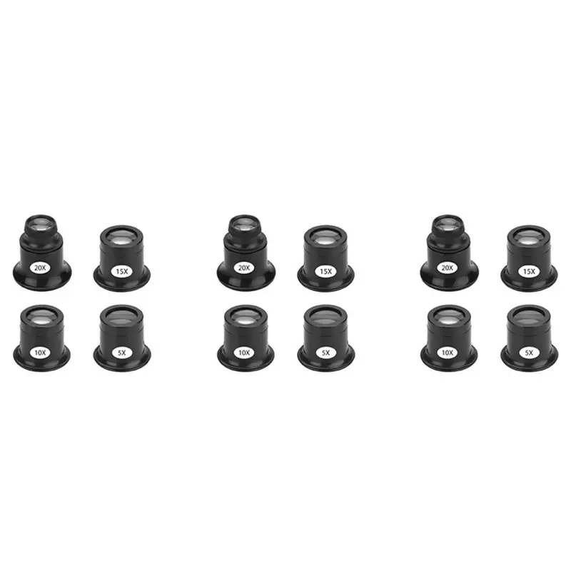 A84E-12PCS Loupe Eyeglass Magnifiers Set 5X 10X 15X 20X Watch Repair Loupe Magnifier Set Magnifying Glass For Watch Jewellery