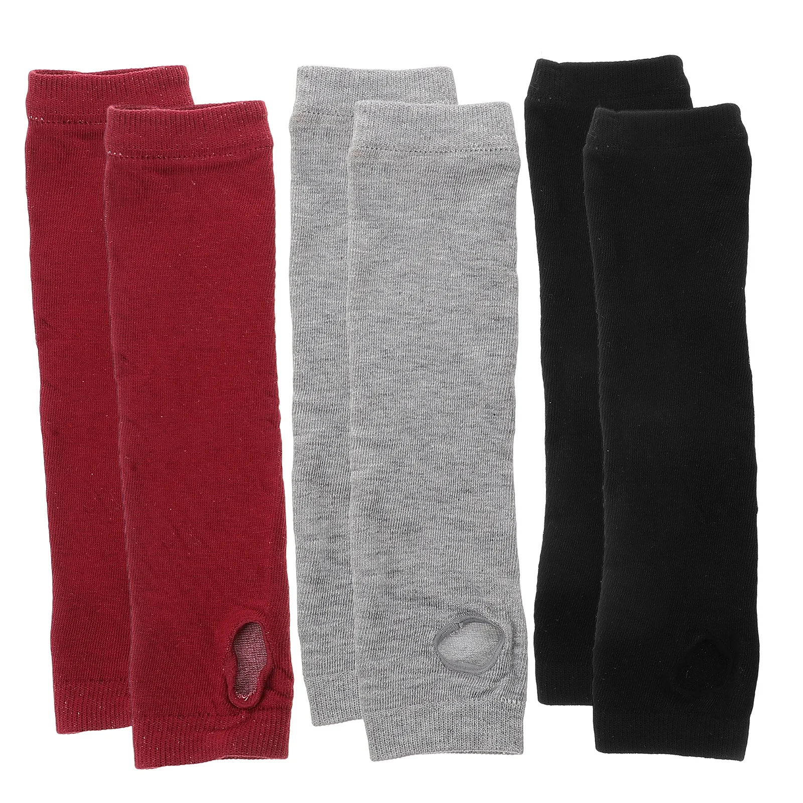 3개입 팔꿈치 길이 손가락 없는 장갑 얇은 스타일 팔 슬리브 여성용 부드러운 면 혼방 엄지 구멍 워머 봄 가을 야외용