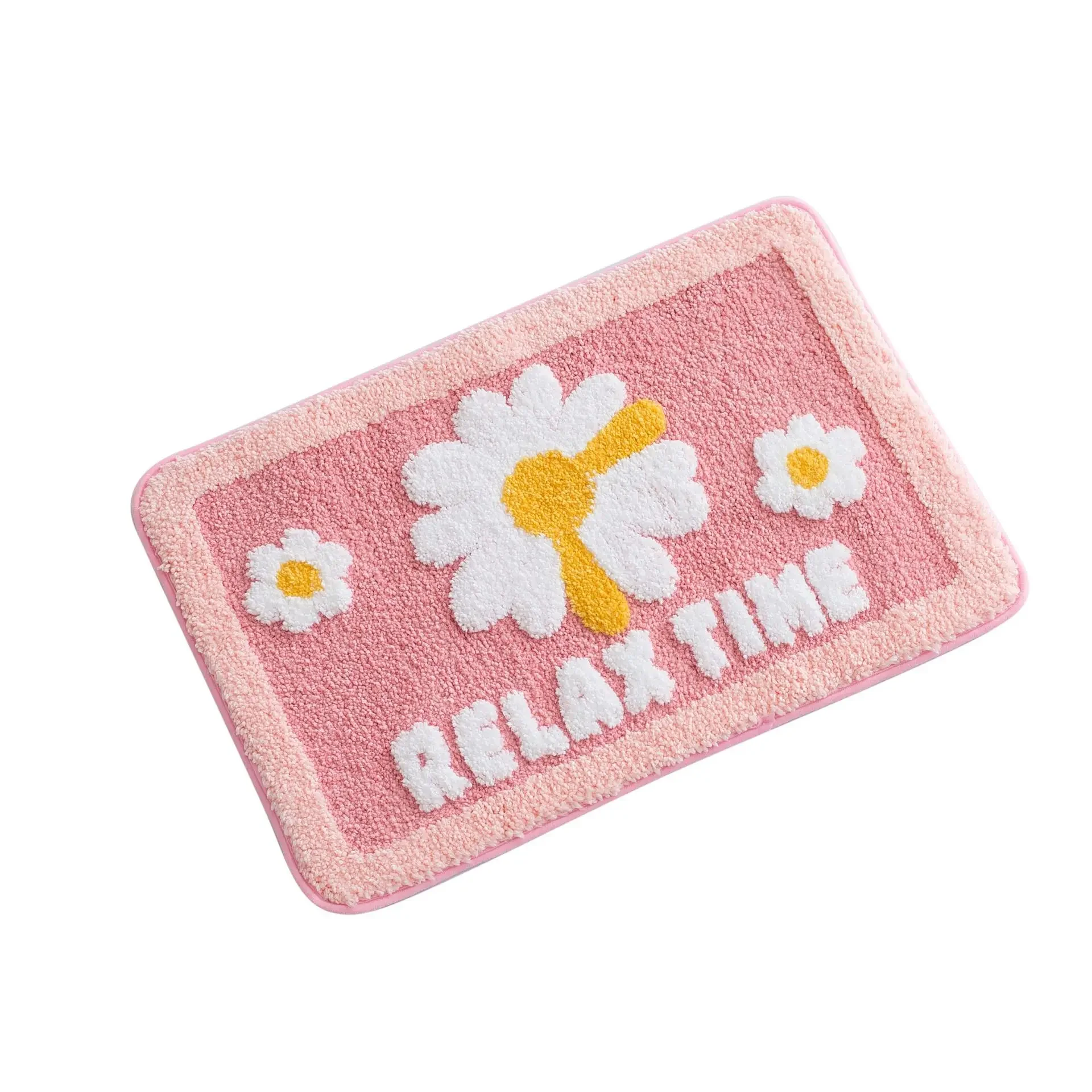 High Quality Bathroom Rug Mat Cute Daisy Bath Mat White and Yellow Flower Decor Rugs Non Slip Floor Carpet Microfiber Bathmats
