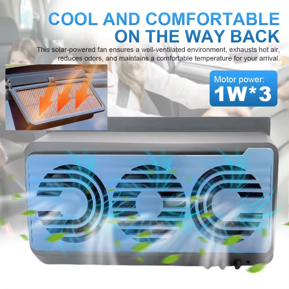 Solar Powered Auto Window Cooler Car Ventilator 3 Fans Car SUV Cool Fan Cooler Promoting Air Circulation Auto Air Cooling System