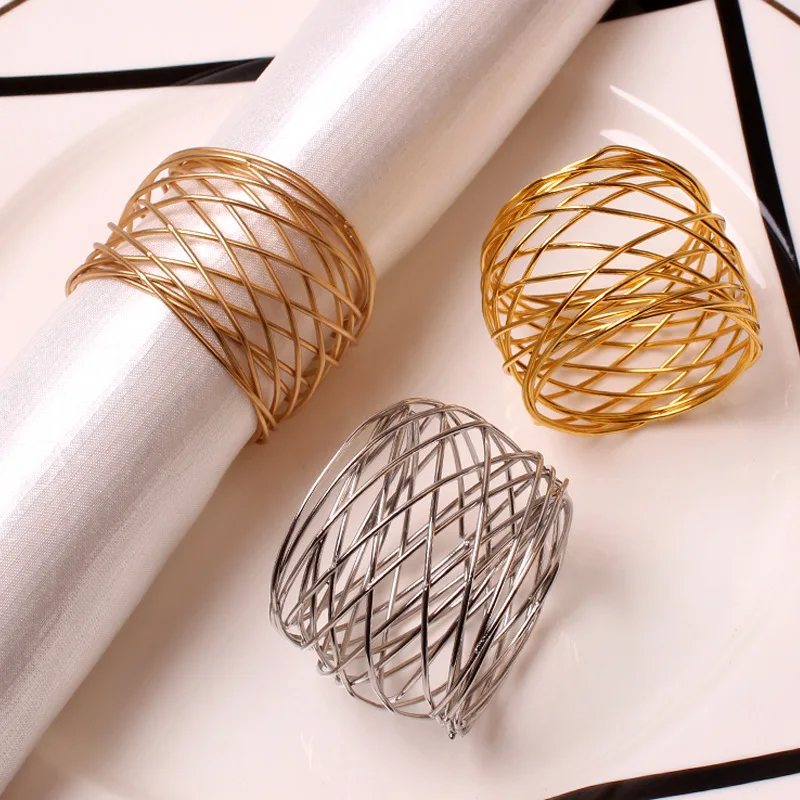 4Pcs Gold Silver Napkin Rings Metal Electroplating Circle Napkin Buckle Restaurant Hotel Wedding Dinner Table Accessories Decor
