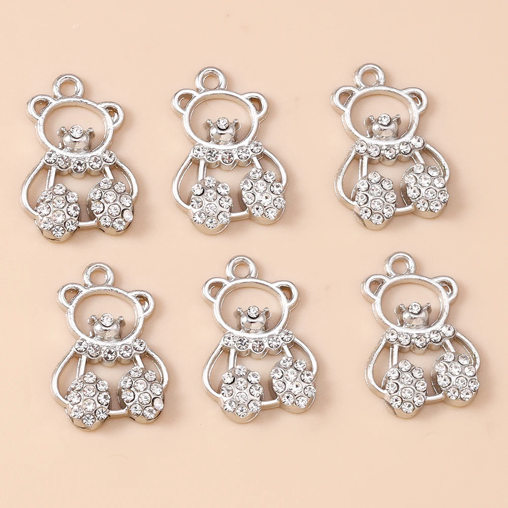 Leslie 4pcs Cute Clear Crystal Pearls Bear Charms Pendants of Necklace Earrings Bracelets DIY Jewelry Making Handmade Jewelry