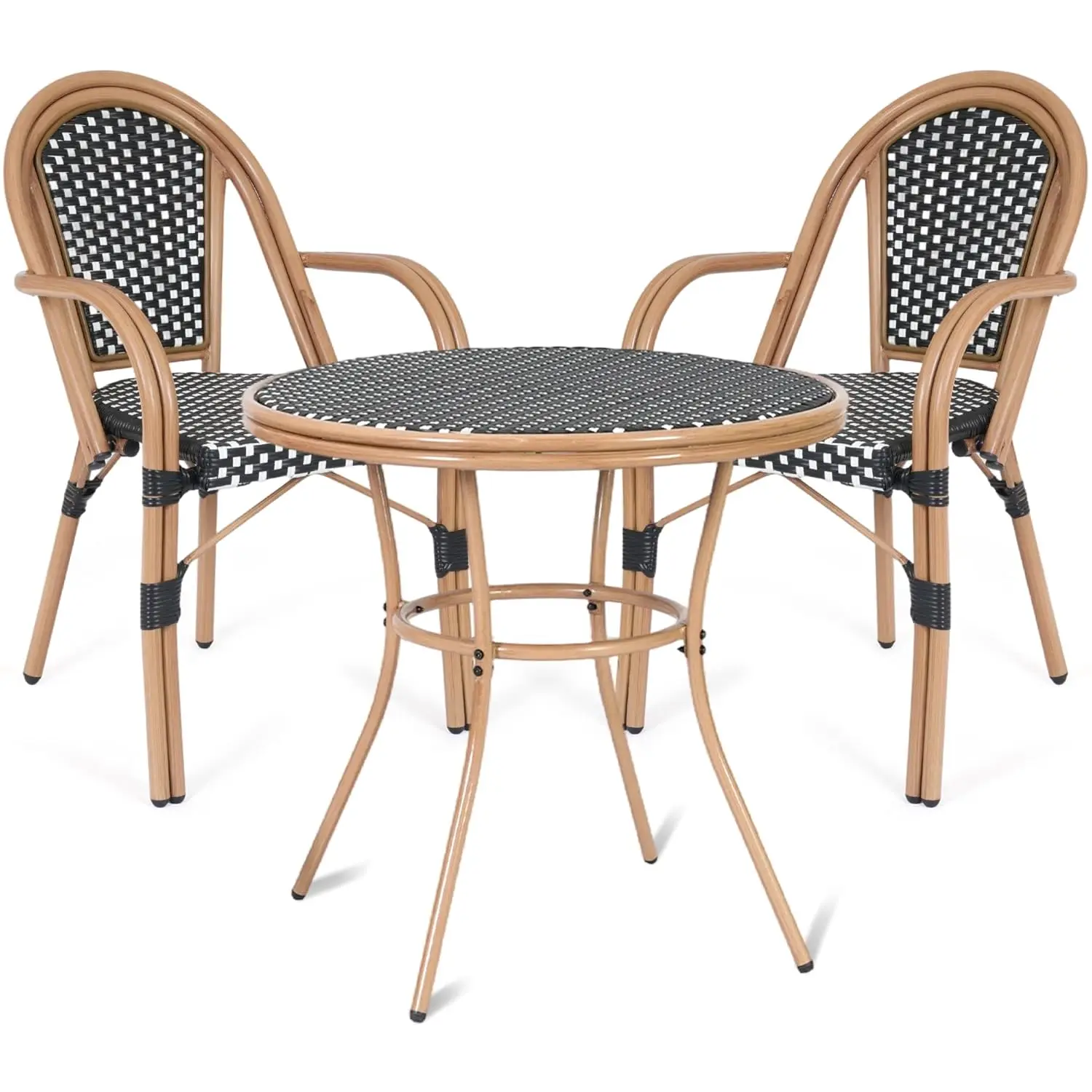 

3 Piece All-Weather Wicker Patio Dining Set Round Table & 2 Armrest Chairs Metal Frame for Outdoor Backyard Balcony, Custom
