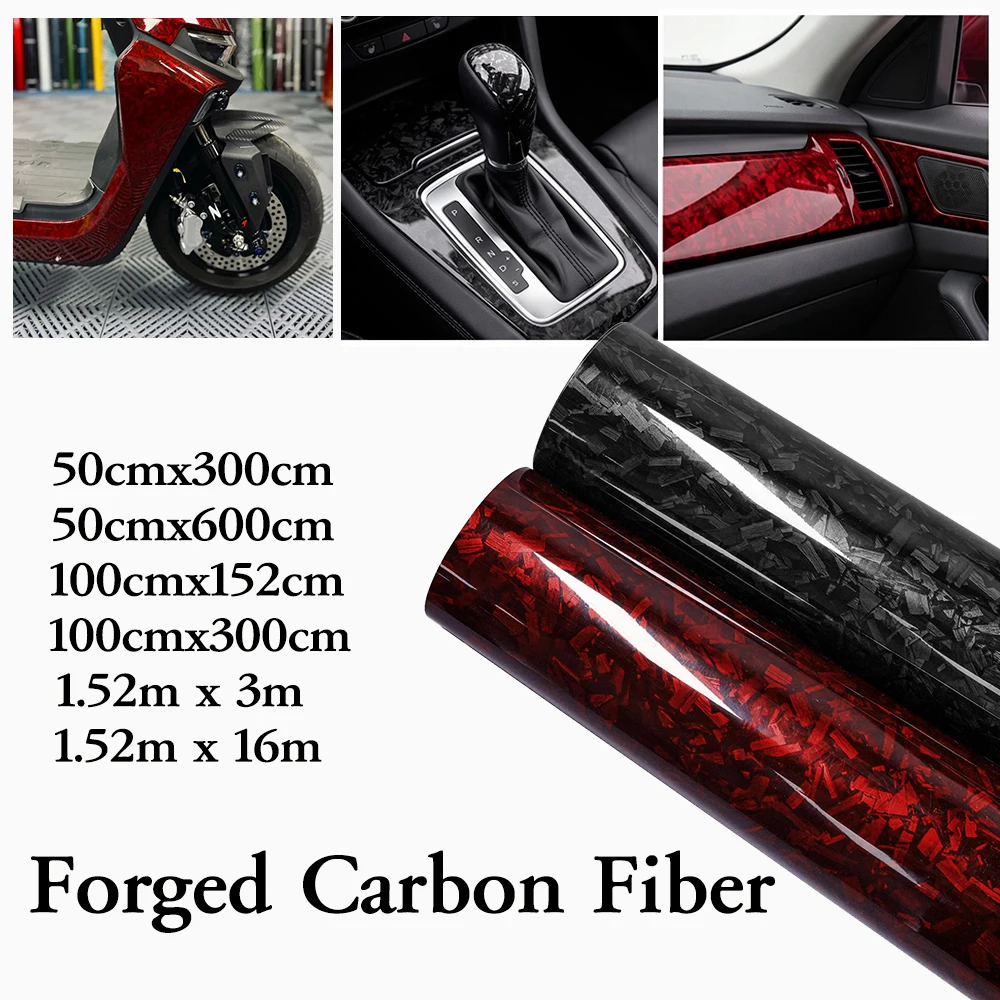 Auto-Vinylfolie, glänzend, geschmiedete Carbonfaser, Schwarz-Rot, PVC-PET-Trägerfolie, Luftkanäle, Aufkleber, Rolle für Autoinnenraum, Armaturenbrett, Seitenspiegel, Motorrad, Laptop, verschiedene