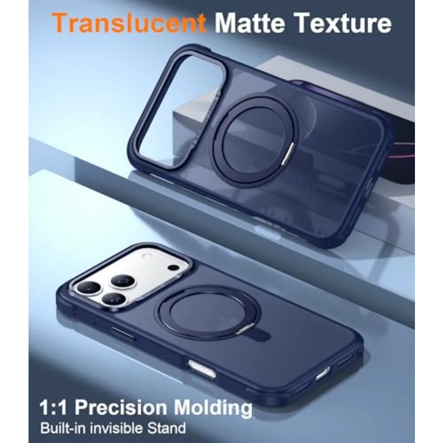 مصممة لهاتف iPhone 17 Pro Max مع حامل مغناطيسي غير مرئي قابل للدوران 360 درجة مقاوم للصدمات