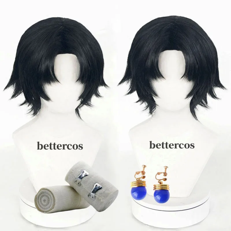 Chromllo Lucilfer Wig Cosplay Amine hunter× Hunter 30cm Wig hitam tahan panas rambut sintetis pesta Halloween Wig + topi Wig