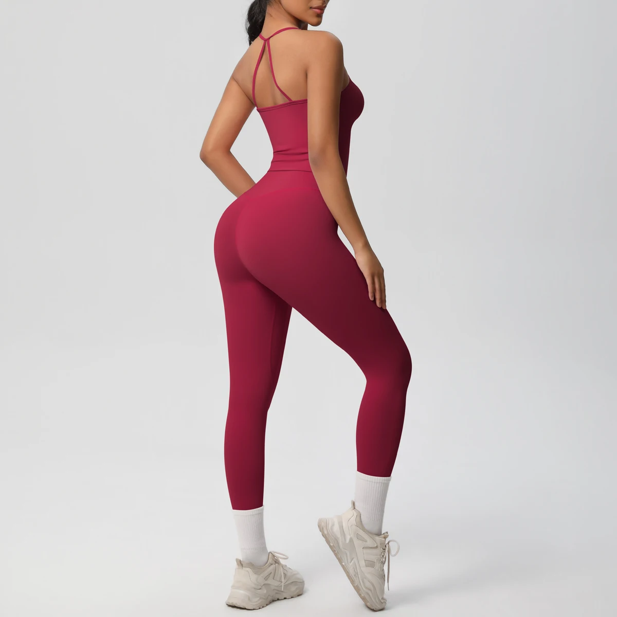 Halter Yoga Top Set Fitness Gym Suit Training Sleeveless Sport Gym Tops Crossover Back Sports Underwear  Tummy Control Slimming image 5