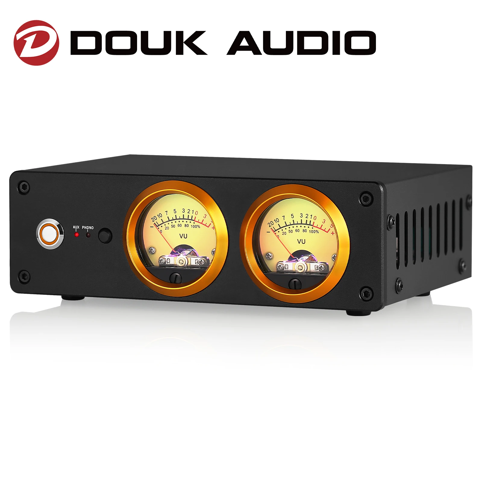 Douk Audio T13 Mini Phono Preamp Desktop Home Headphone Amplifier for MM Turntables / Record Players with Dual VU Meter