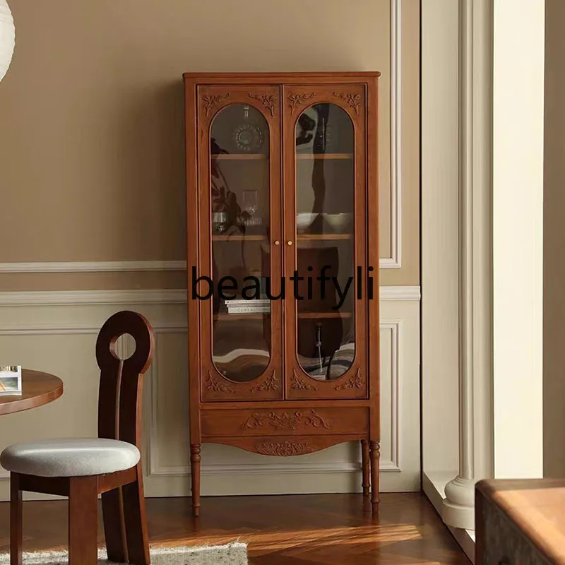 

American oak Roman column porch cabinet storage decorative cabinet retro solid wood dining side cabinet