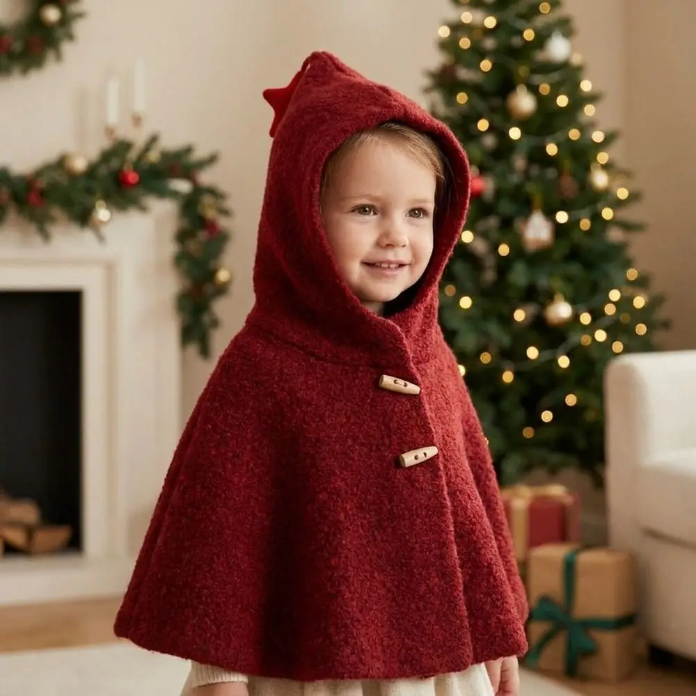 Simple Solid Color Children's Hooded Cloak Star Pullover Kids Scarf Hat Hood Loose Winter Ear Protection Cap Outdoor