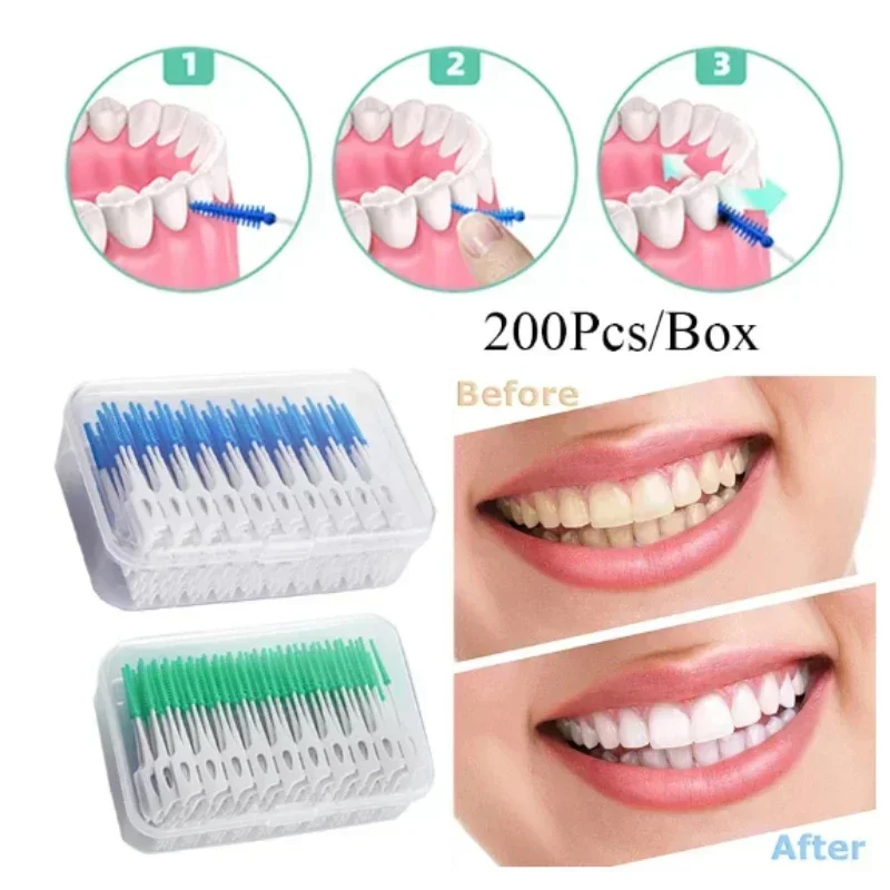 120/200PCS Silicone Interdental Brushes Dental Toothpicks Brush Between Teeth Silicone Toothpicks with Thread Oral Cleaning Tool
