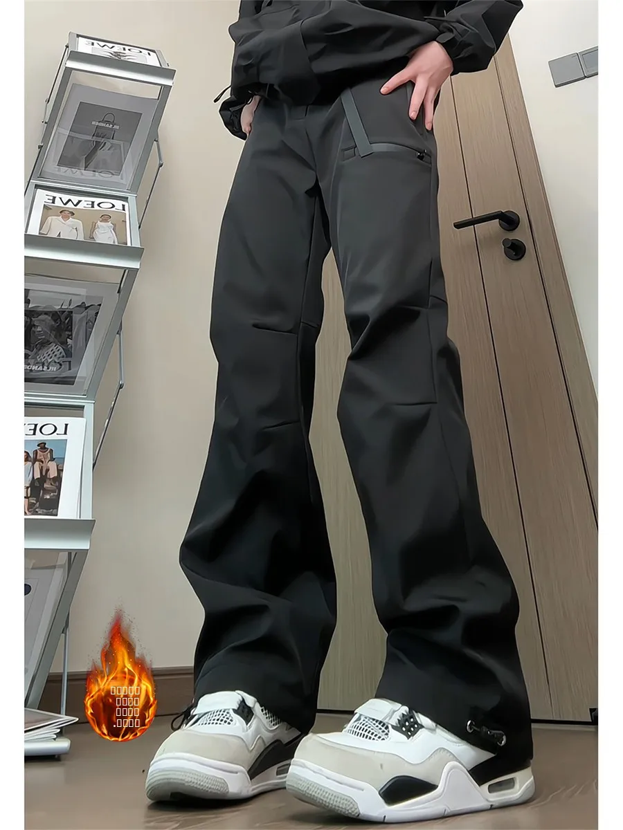 

GTAL Men's Fce Lined Workwear Trousers Outdoor Casual Hiking Pants American Sle Tee-Proof Loose Fit Faionable Urban