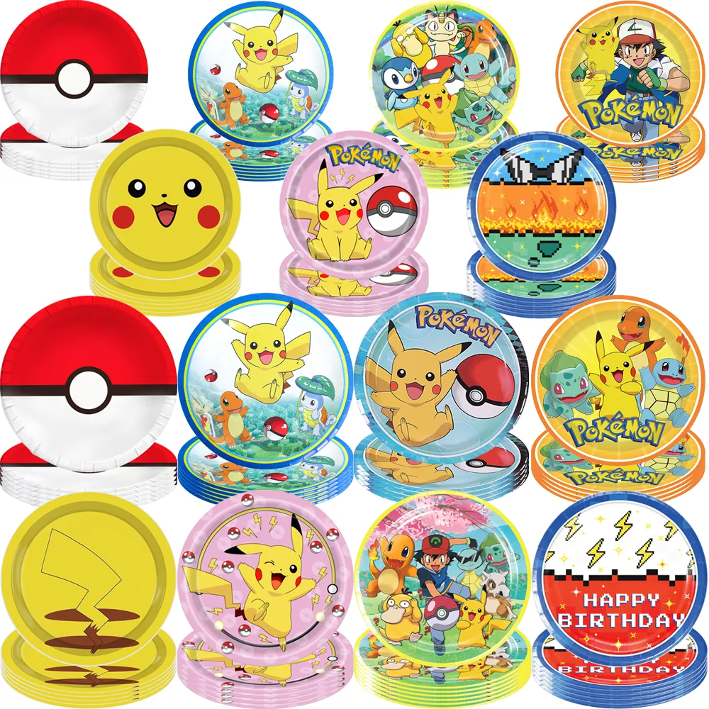 10pcs/lot Cartoon Pokemon Theme Baby Shower Kids Favor Happy Birthday Pikachu Party Tableware Disposable Paper Plate Decoration