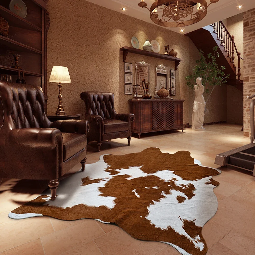 Best Price Customized Shape Animal  Faux Fur Cow Gold powder effect Printed Cowhide Rug Home textiles