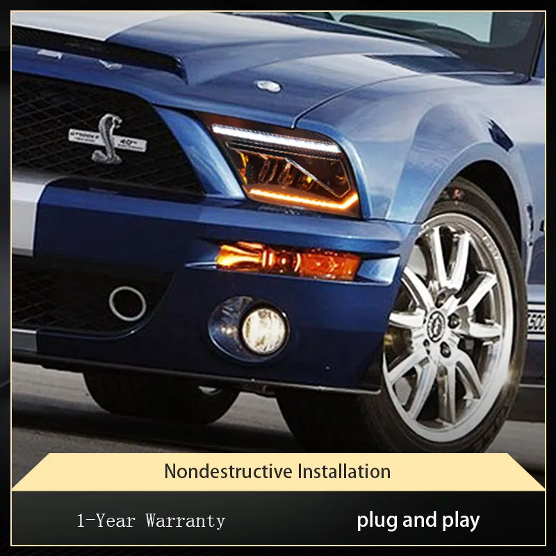 Car Lights For Ford Mustang 2005-2009 Classic Style Headlight Assembly Upgrade LED DRL Projector Lens Dynamic Front Accessories