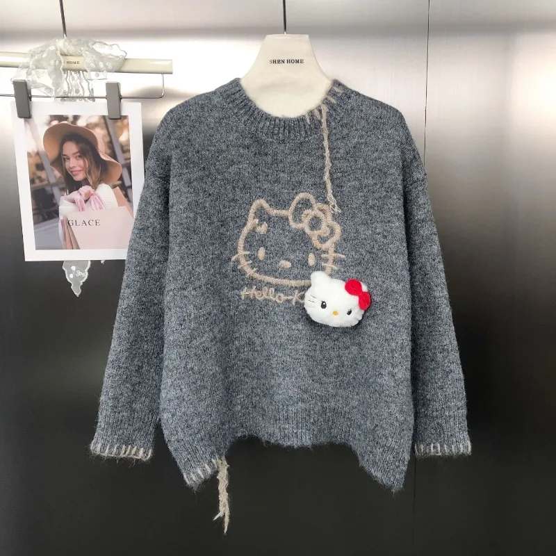 خمر الكورية نمط تصميم كتلة اللون خياطة س الرقبة الكرتون التطريز تريكو معطف تنوعا مريحة البلوز سترة