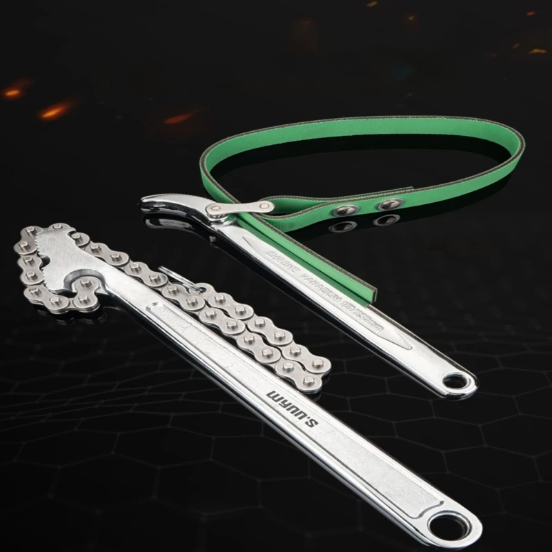 Adjustable High Carbon Steel Ratcheting Reversible Chain Belt Oil Filter Spanner Pipe Fitter Wrench Tool Fine Tooth Jaw