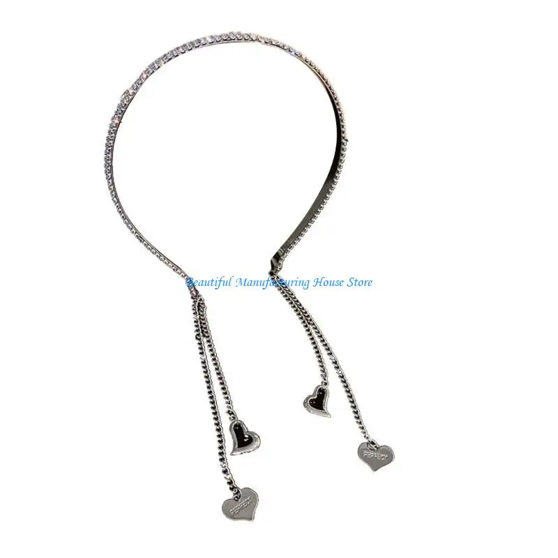 

E56A Carnival Headband New Year Heart Tassel Hairhoop for Adult Teen