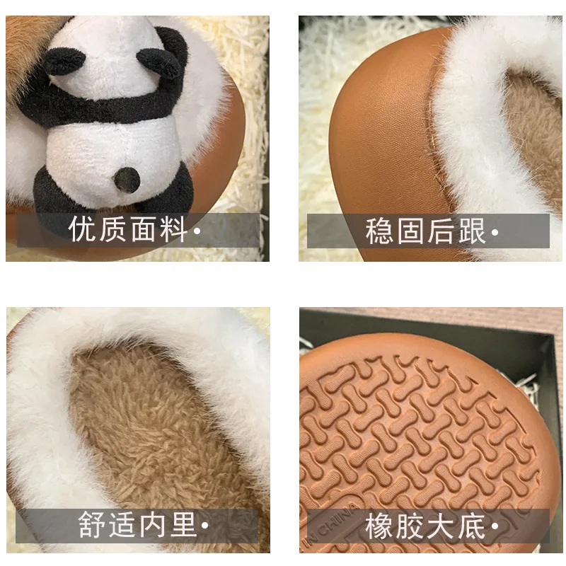 Newest crawl panda slippers women's winter versatile home shoes fluffy sandal woman convertible furry slides slipper indoor shoe