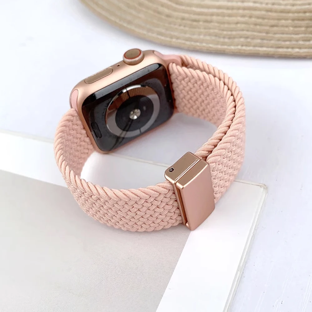 สายถักเดี่ยวสำหรับสายคาด Apple Watch 45มม. 44มม. 40มม. 41มม. 42มม. 49มม. สร้อยข้อมือแม่เหล็กคอร์เรียซีรี่ย์ SE 9 7 4 5 6 8สายรัดพิเศษ