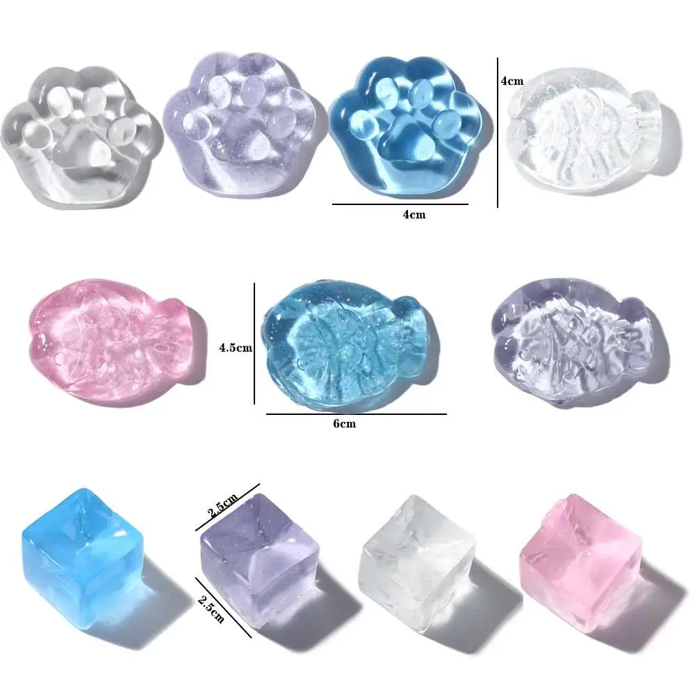 Nowe zabawki Fidget Toys Mini Squishy Toys Mochi Ice Block Stress Ball Toy Kawaii Transparent Cube Cat Paw Fish Stress Relief Squeeze Toy