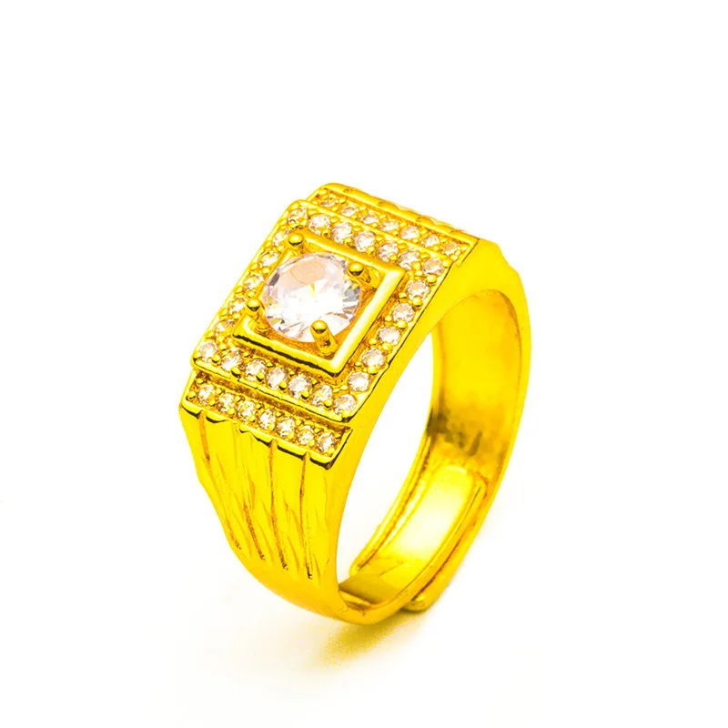 White Diamond Ring for Men, 24K Gold, AU999 | Solid gold with gear & diamond accents, durable industrial-luxury design.