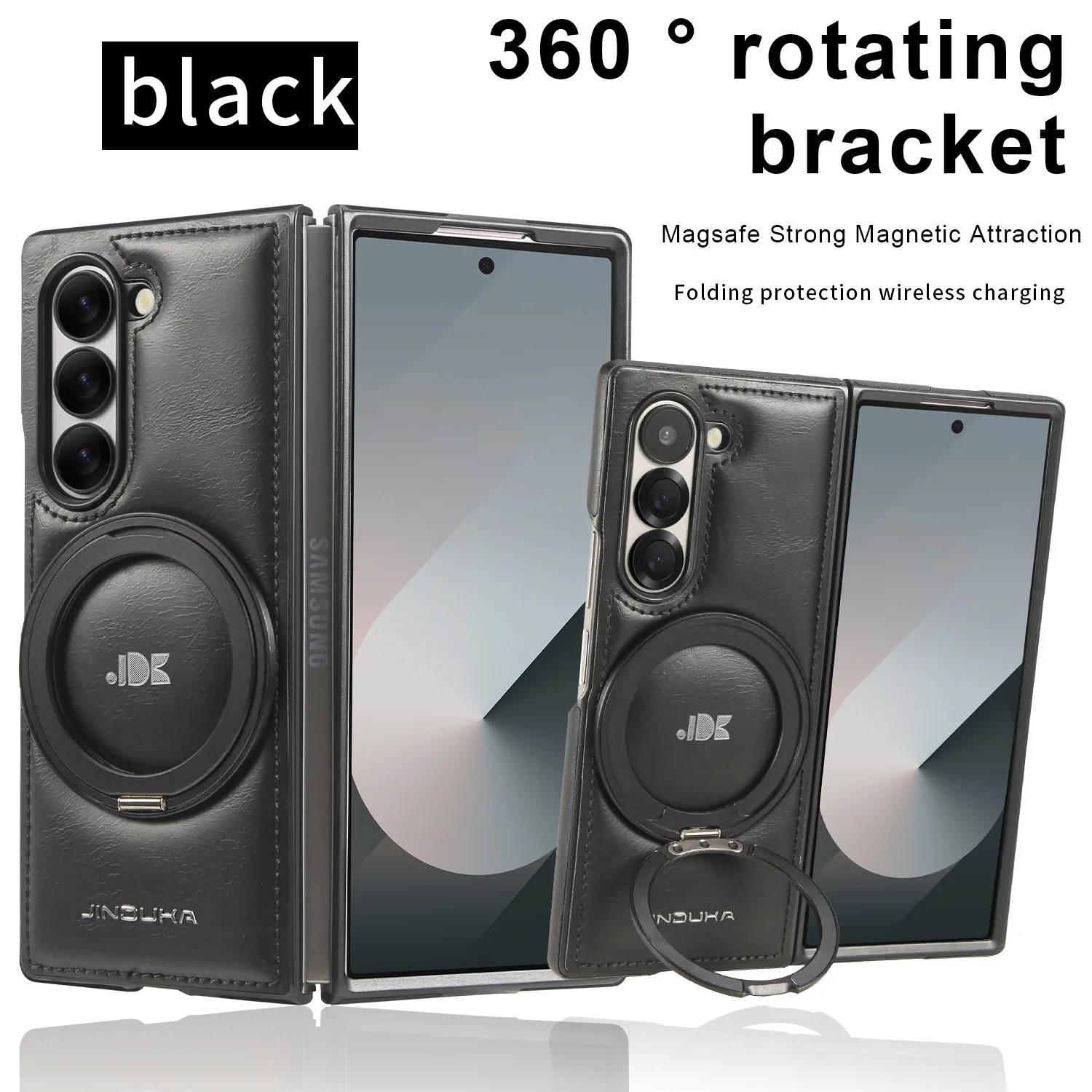 

For Samsung Galaxy Z Fold 7 6 5 4 3 Z Flip7 Luxury Leather Pattern Magnetic Stand Case Solid Color Protective Full Logo Cover