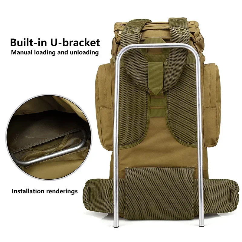 Mochila impermeable de gran capacidad de 65L para exteriores, mochila táctica para caza, Camping, cubierta para lluvia, bolsas de escalada para montañismo