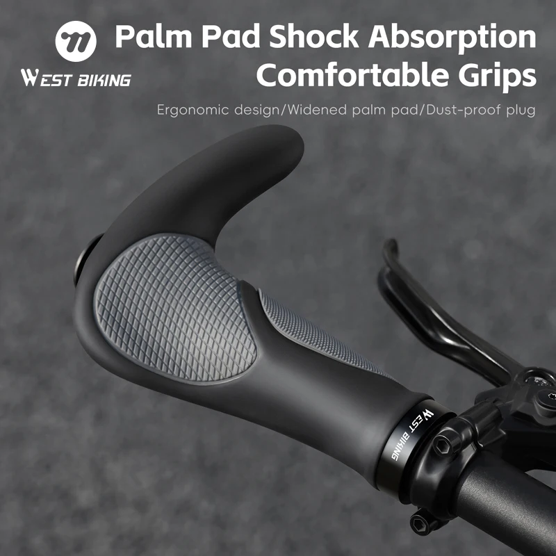 

WEST BIKING MTB Bike Handlebar Grips Ergonomic Shock Absorption Palm Pad Anti-slip Bar End Bike Grips Mountain Bicycle Parts
