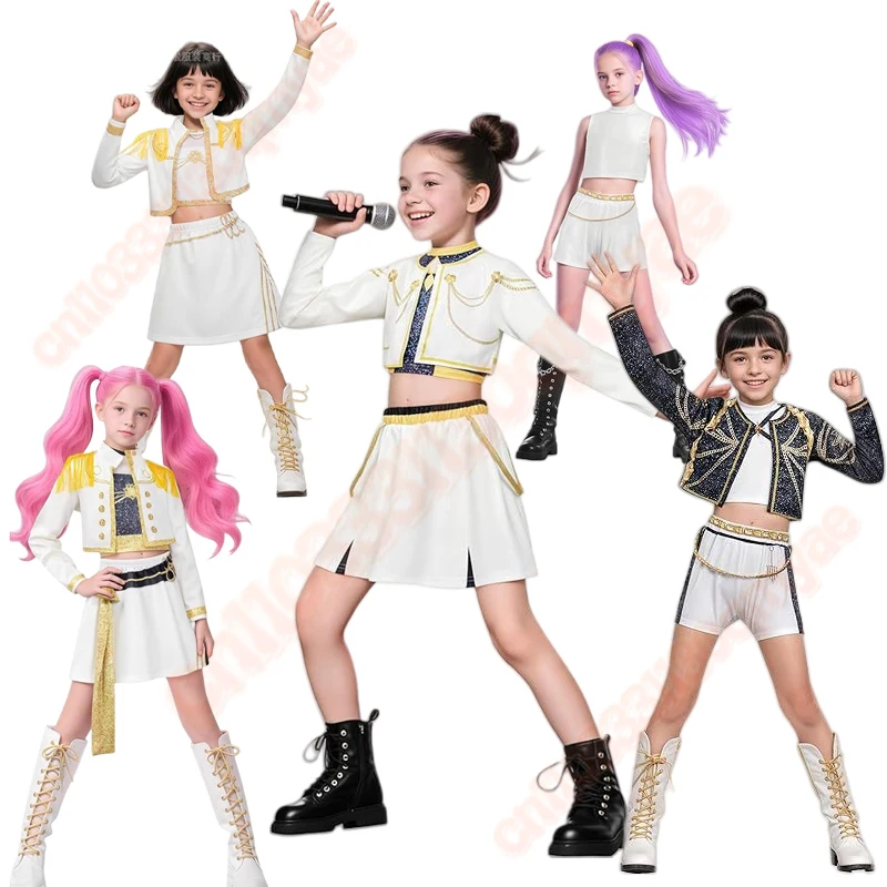 

2025 Anime Kpop Demon Hunter Cosplay Costume for Girls Rumi Zoey Mira Style Kids Stage Performance Halloween Clothes