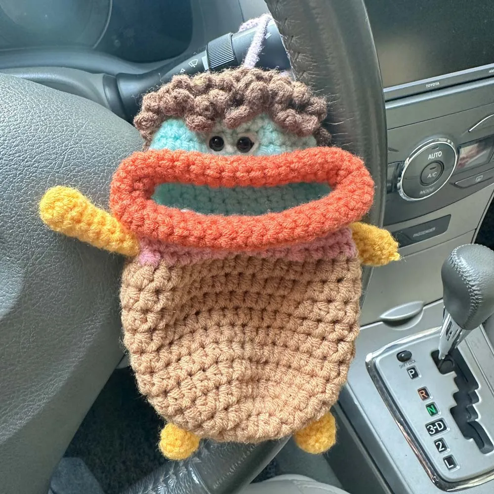 Handmade Crochet Key Case Cartoon Sausage Big Mouth Knitting Car Key Storage Bag Crochet Key Cover Case Household Products