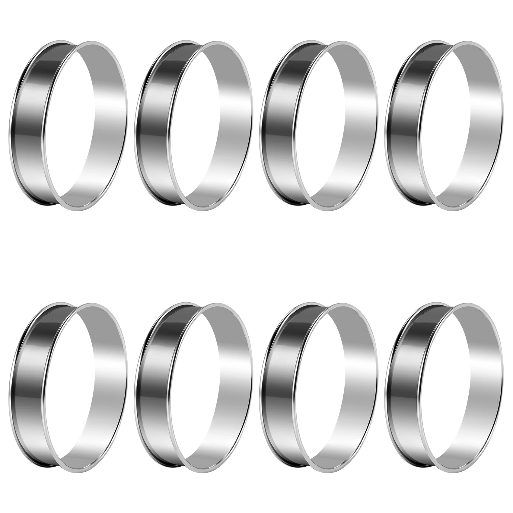 AB53 8 Pcs 4.1 Inch Muffin Tart Rings Double Tart Ring Stainless Steel Round Ring Mold for Home Cooking