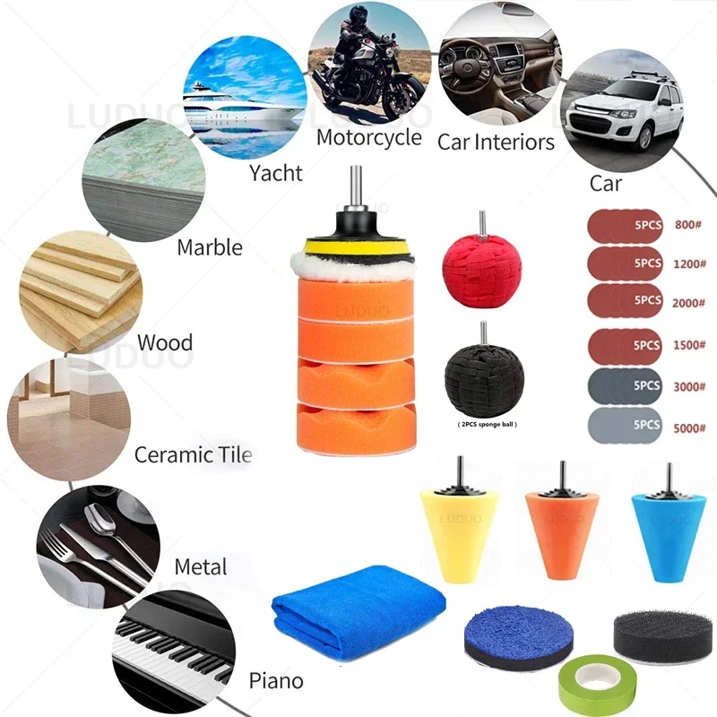 7PCS Car Polish Kit Polishing Pad Polishing Disc 3inch Waxing Cleaning Buffing Pad Headlight Renovation for Car Polish