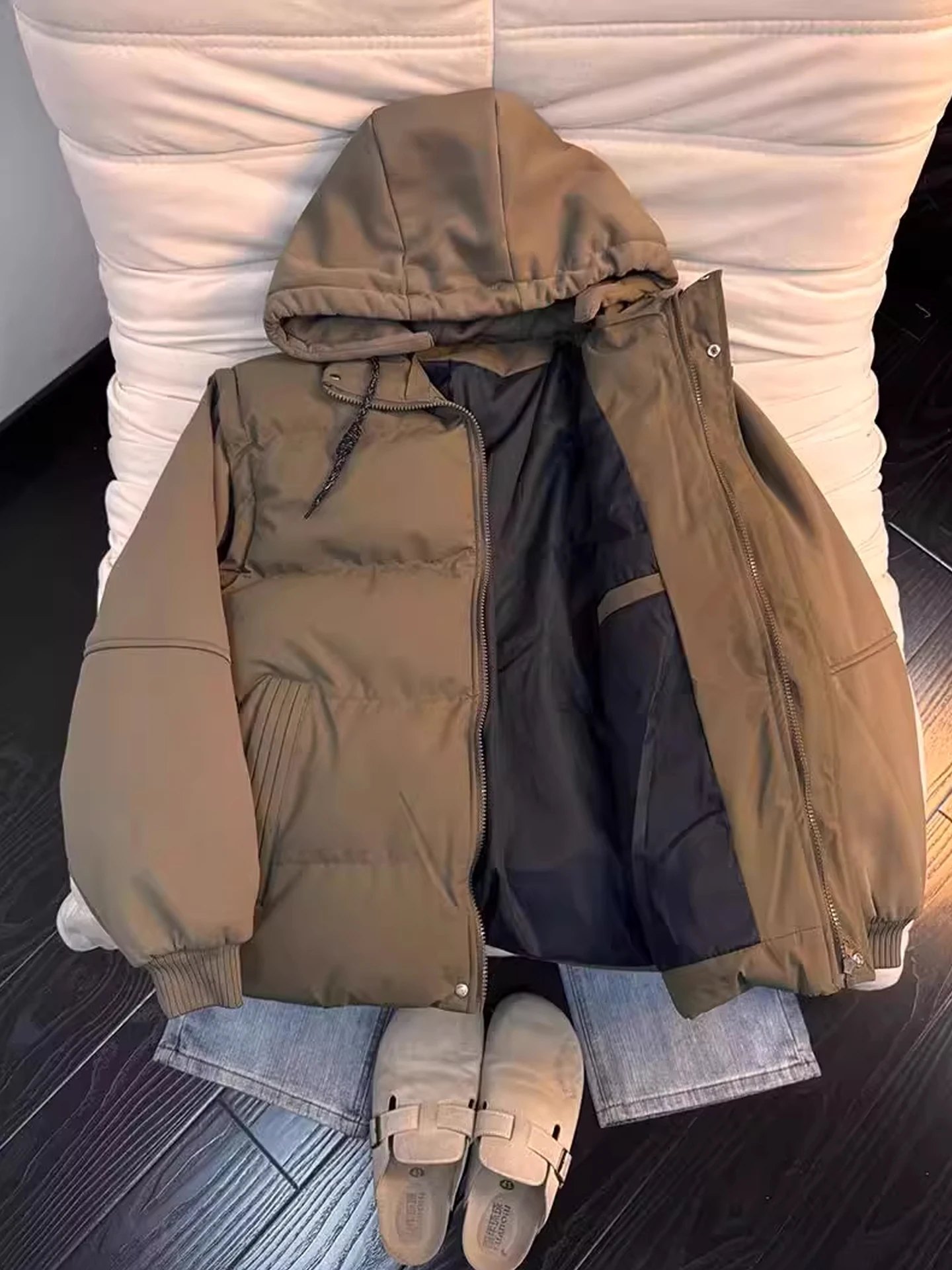 

Removable Hood down Cotton Jaet Men's Winter Warm Outerwear Youth Faion Stand Fit Thiened Coat Bahnmu Brand