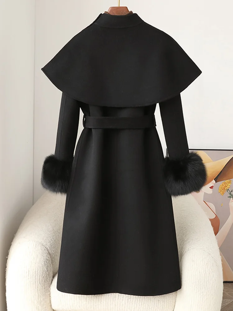 جديد شتاء دافئ النساء السيدات الطبيعية ريال فوكس الفراء معطف Oearl زهرة طويلة الكشمير الصوف سترة صوفية ملابس خارجية رائجة البيع