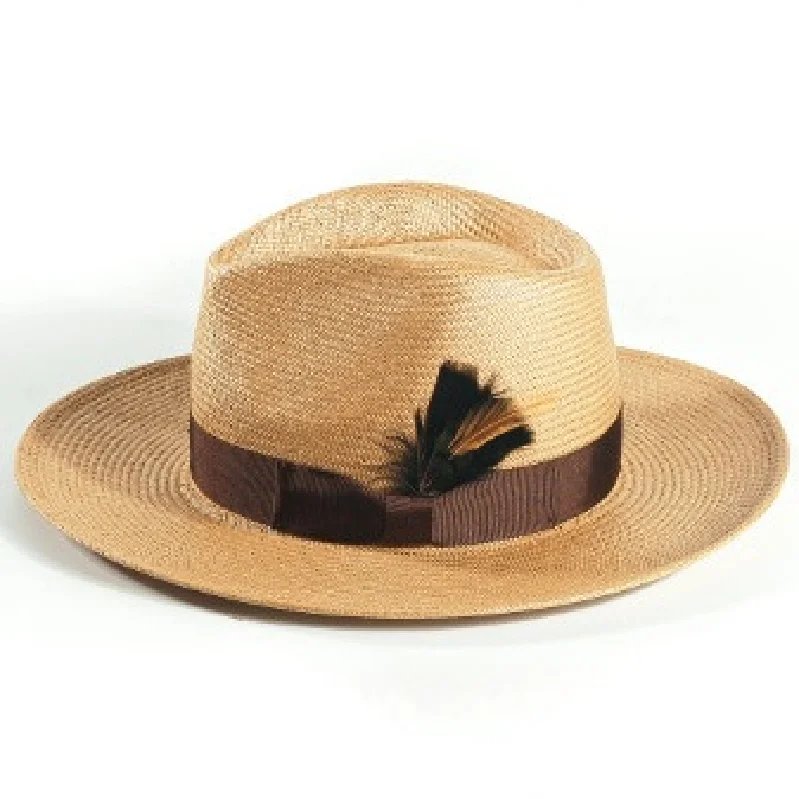 Hot Selling Eaby Hand-knitted Eight-pointed Straw Hat, Popular Feather Style Black Coffee Jazz Hat For Outings And Shopping
