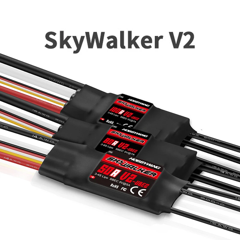 

Новый Бесщеточный Регулятор Скорости Hobbywing Skywalker V2 40A 50A 80A 100A ESC 3 ~ 6S с обратным упорным усилием для самолета с каналом с неподвижным крылом