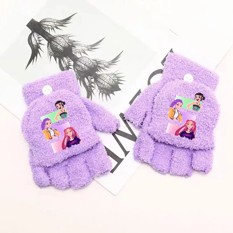 KPop شيطان الصيادين Kawaii قفازات قطيفة للبنين بنات أنيمي الكرتون لطيف القفازات الأطفال الشتاء موضة قفازات دافئة هدايا الاطفال #6