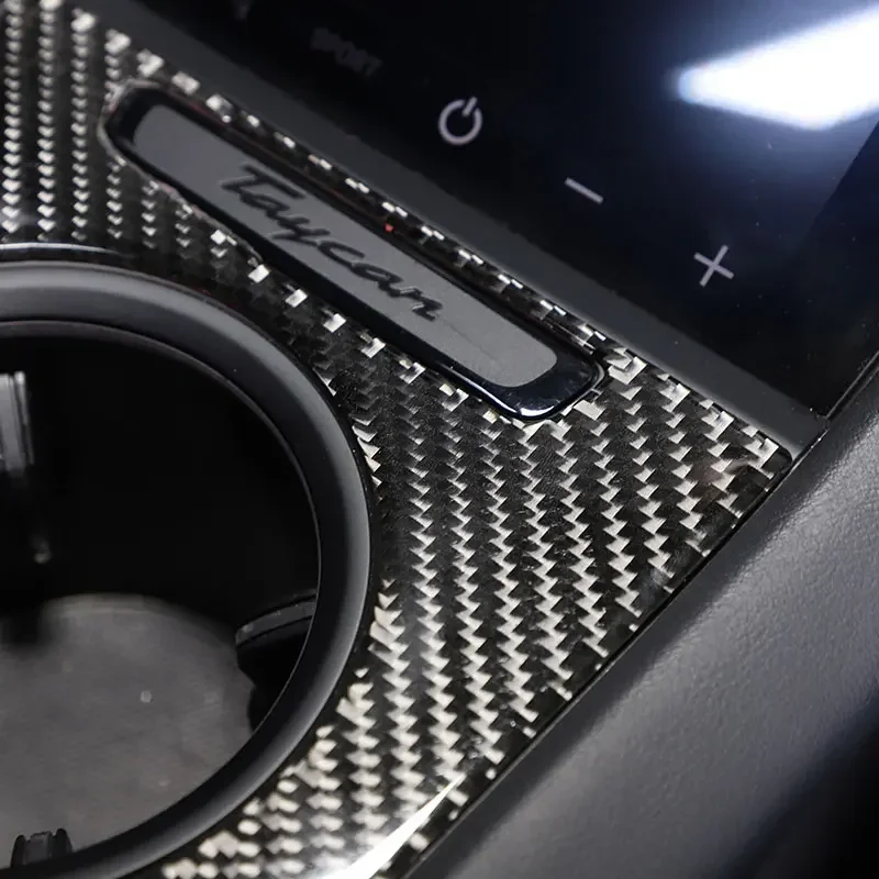 

Soft Carbon Fiber Car Central Cup Holder Cover Decorate Sticker Interior Car Accessories For Porsche Taycan 2019-2025 (LHD RHD)