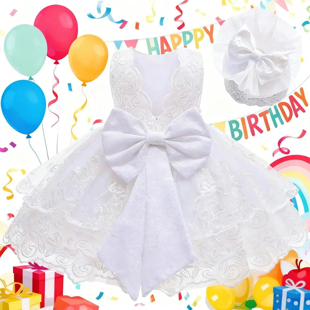 Newborn White Baptismal Costumes Backless Bowknot Princess Dress For 1st Birthday Baby Girl Clothes Toddler Girls Party Dresses