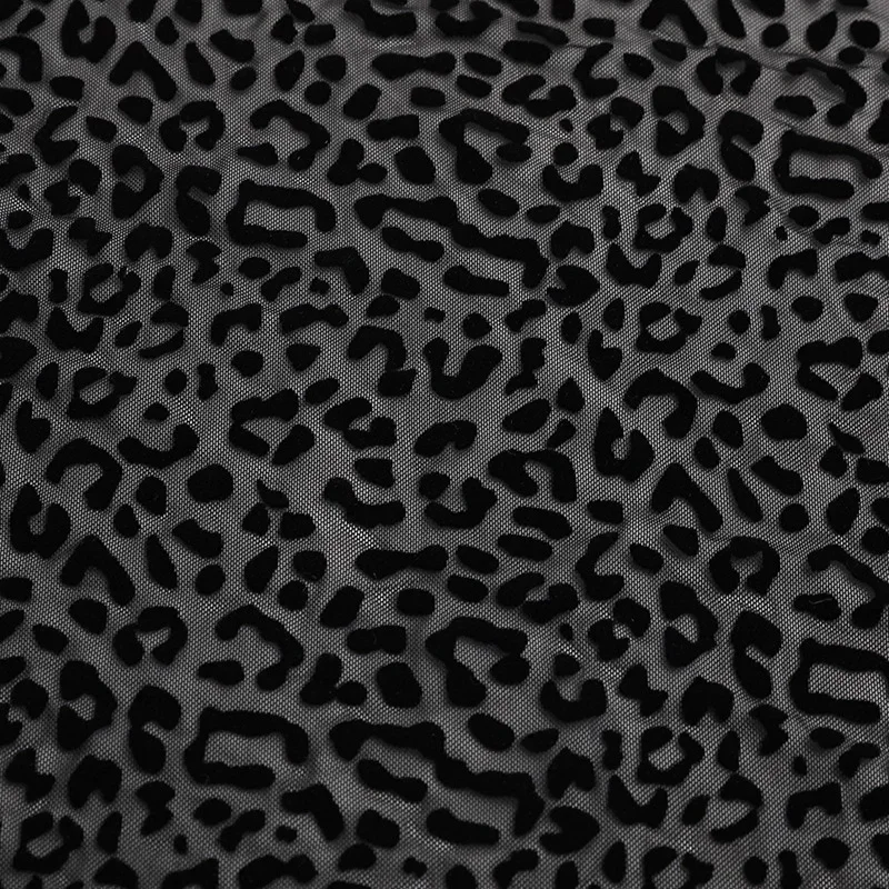 50cm/100cm*150cm Leopard Flocking Hexagonal Mesh Fabric Stretch Mesh Fabric African Net Fabrics for DIY Sewing Clothing