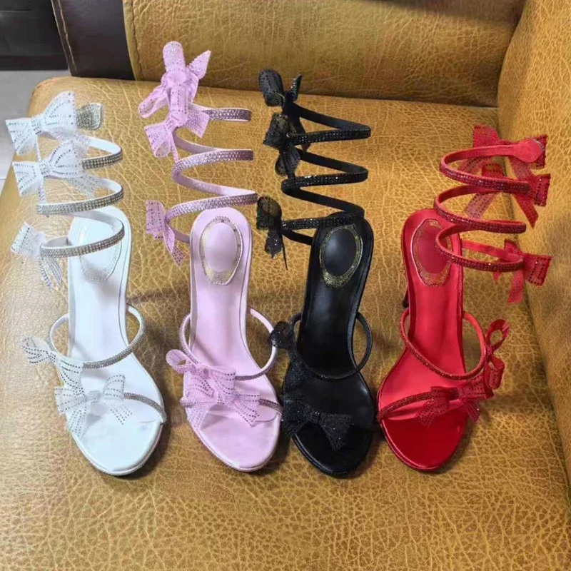 

Aneikeh/пикантные летние сандалии на высоком каблуке с узким ремешком и кристаллами, женские туфли на тонком высоком каблуке с ремешком на щиколотке, женская обувь для вечеринок с открытым носком