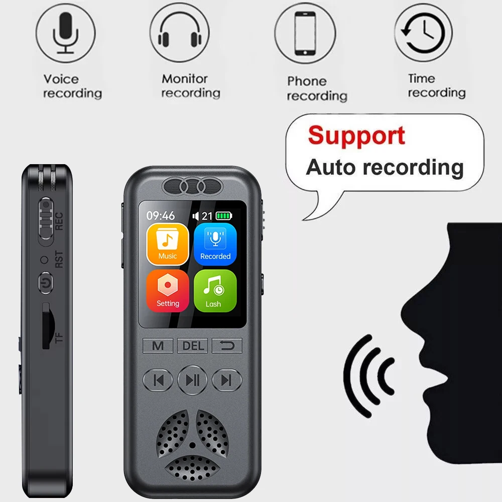 Mini Voice Recorder 1.44inches Color Screen Noise Cancellation MP3 Player Support 128GB Expansion Mini Voice Recorder