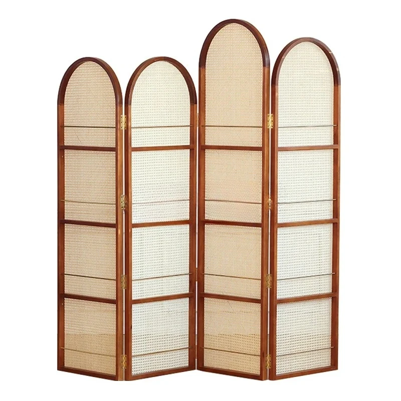 

A15 Rattan screen partition Nordic retro small apartment solid wood magazine bookshelf background decoration