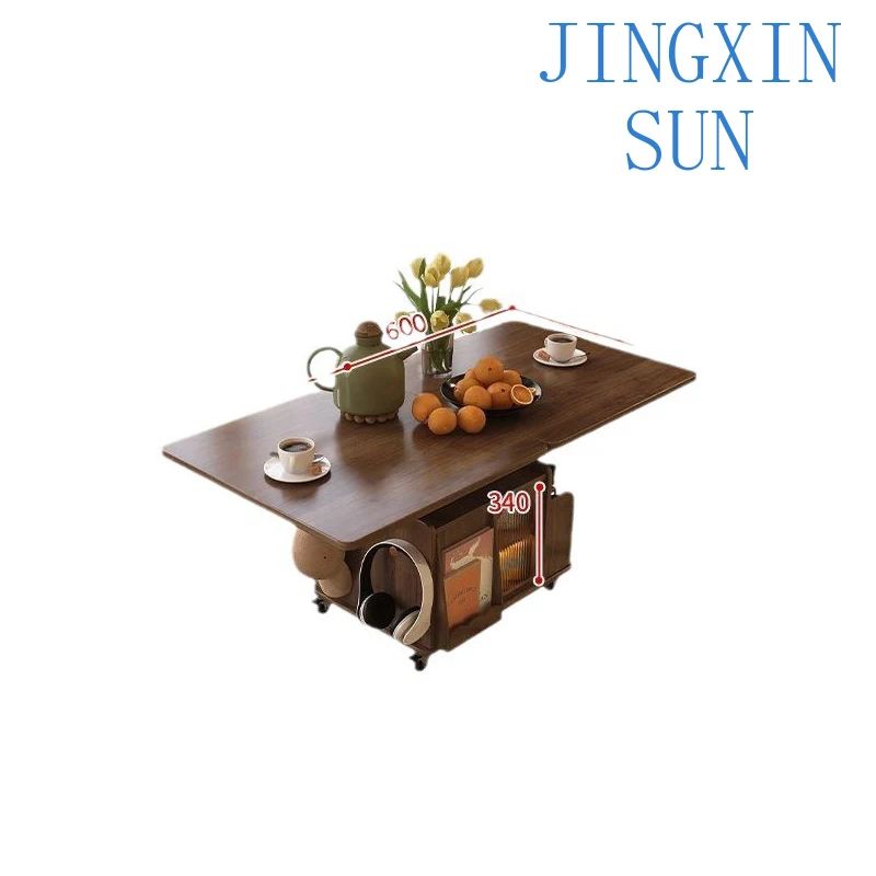 Luxury movable coffee table  living room sofa side cabinet storage trolley net celebrity solid wood tea counter