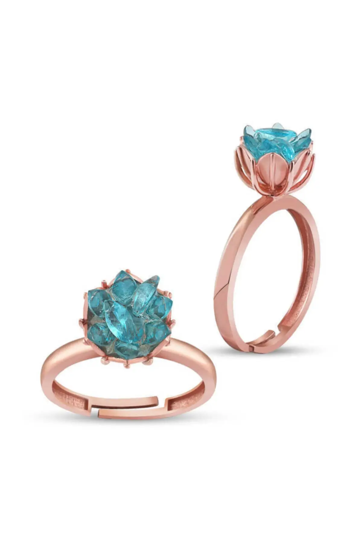 Anillo de flor de loto azul, plata, Rosa