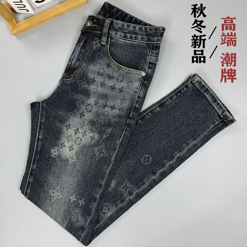 

Trendy brand new printed jeans men's light luxury slim-fitting small feet personalized trend casual trousers