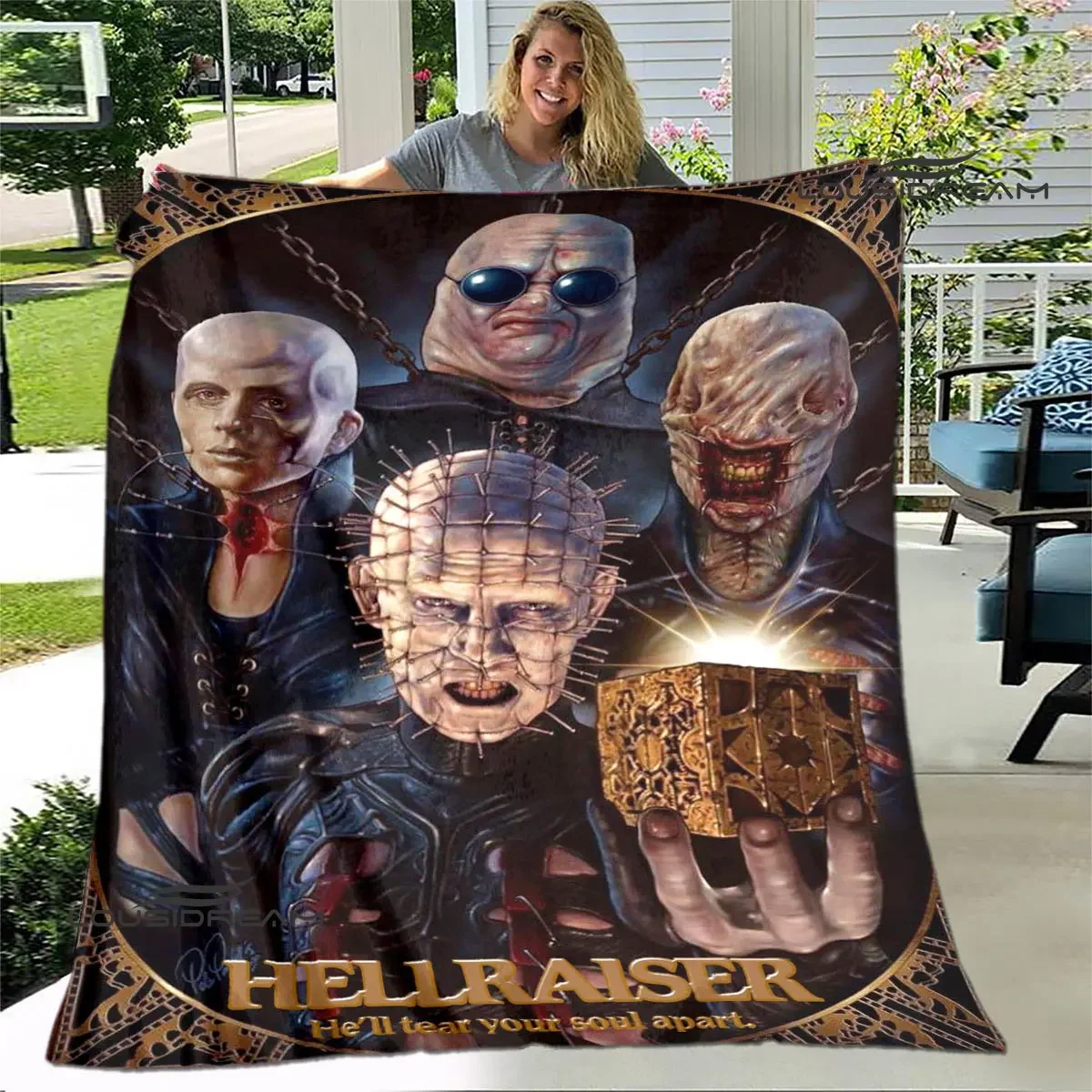 Flannel Blanket Hellraiser Pinhead Lament Configuration Print Soft Cozy Throw Cover
