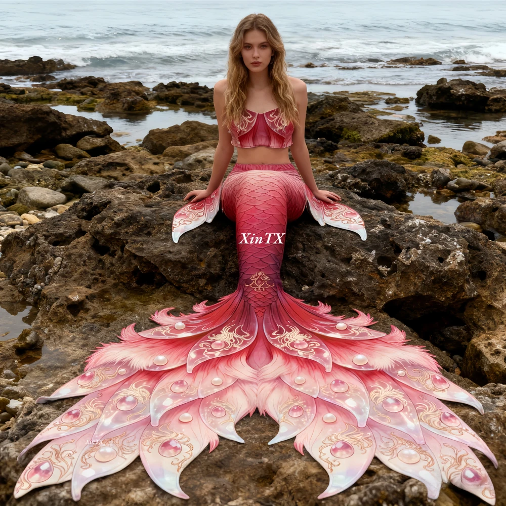 

Fox Mermaid Tail Adult Costume Pink Princess Diving Two-Piece Hot Spring Swimsuit Women's Swimwear Cosplay
