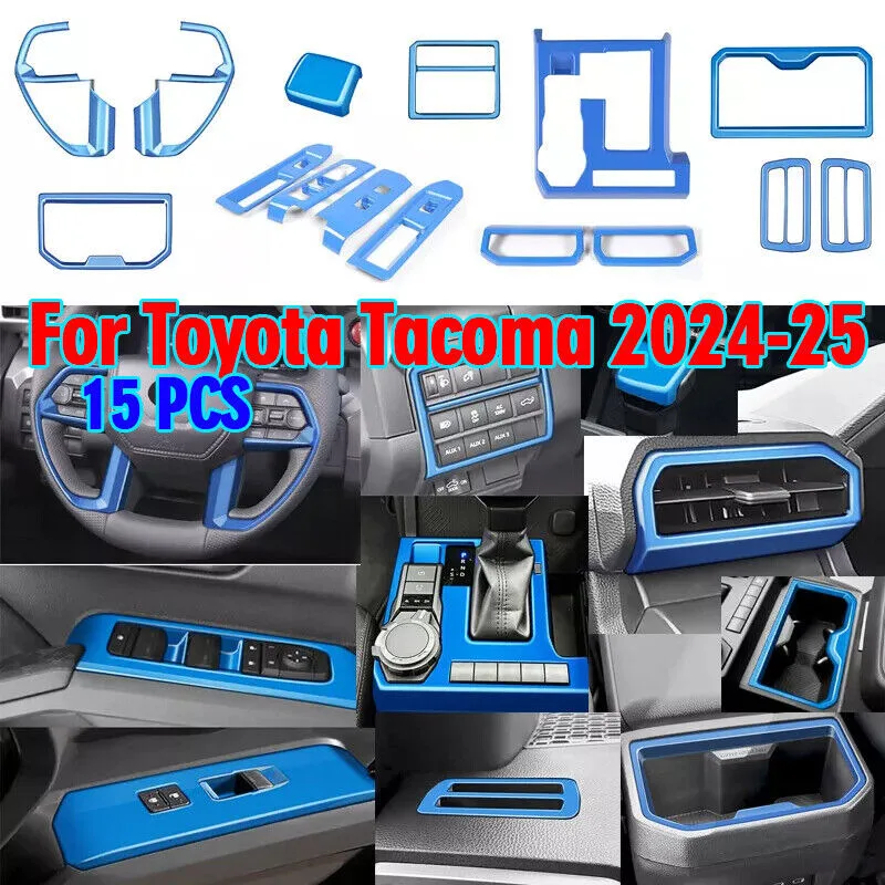 

15x ABS Blue Interior Accessories Kit Cover Trim For Toyota Tacoma 2024-25